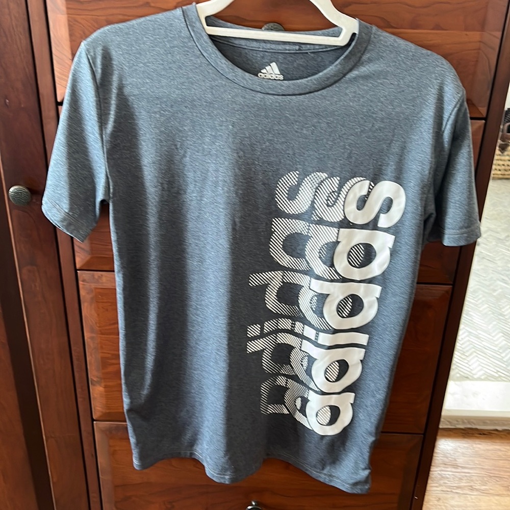 Adidas Boys Athletic Shirt Sz Lg 14-16 grey and white